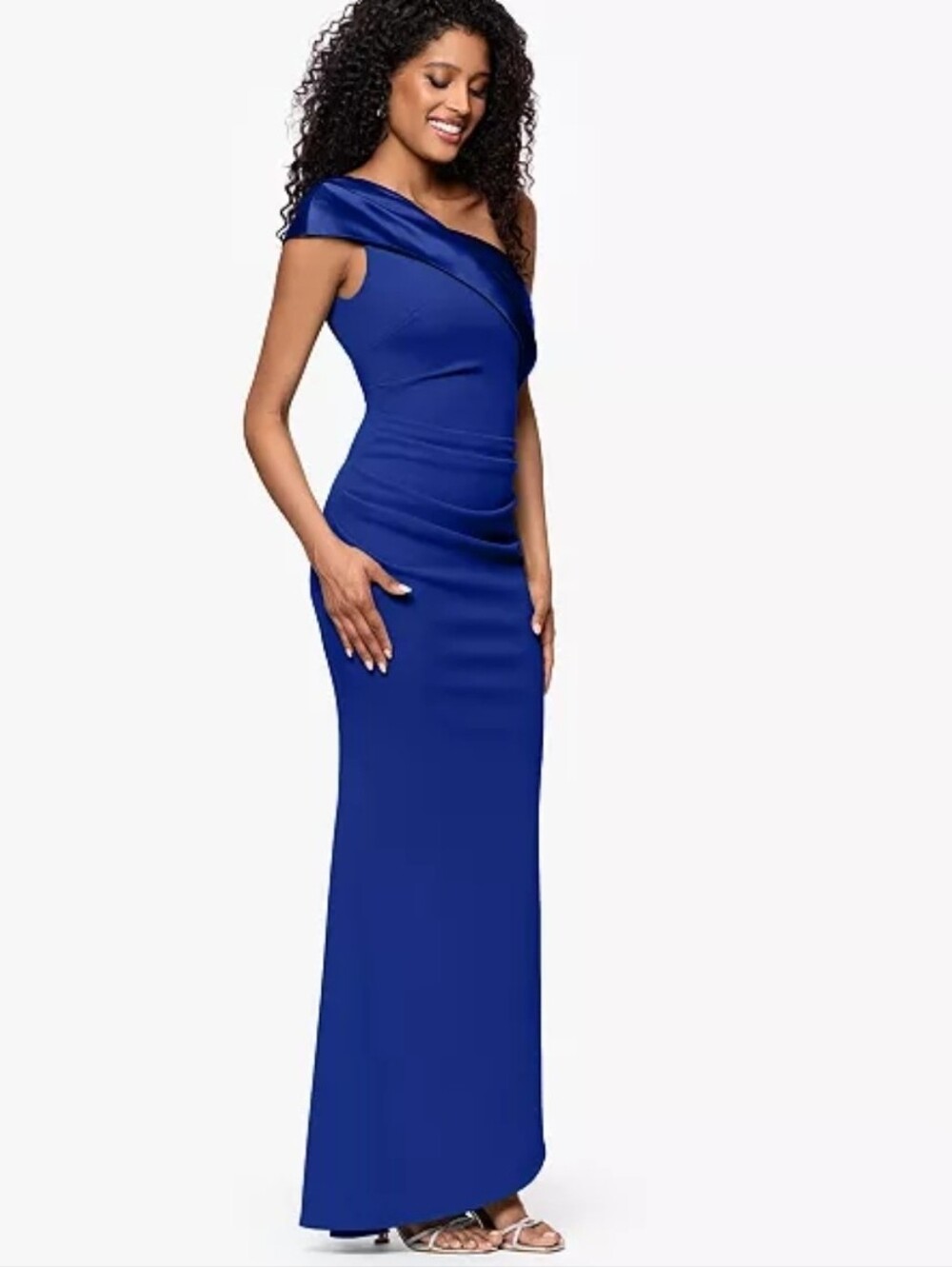 Betsy & Adam One Shoulder Asymmetrical Long Sheath Gown Dress Size 16 NWT $259
